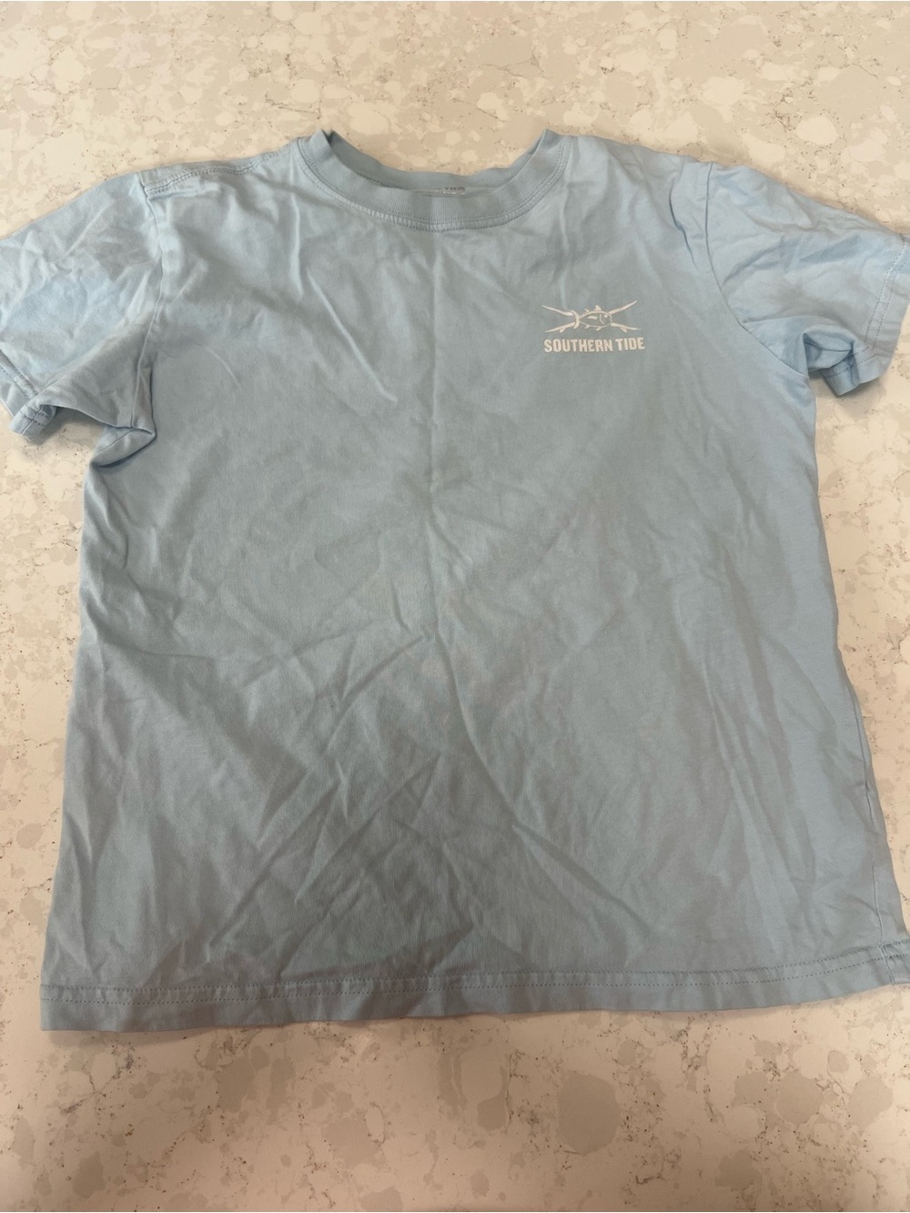 YL but fits like a YS! Southern Tide Pale Blue Short Sleeve Tee with White Logo